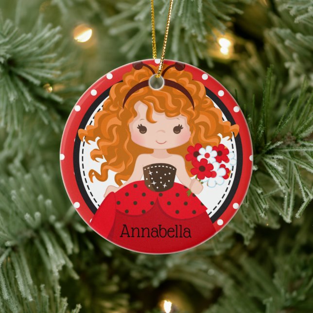 Cute Ladybug Princess Personalised Ceramic Ornamen Tree Decoration (Tree)