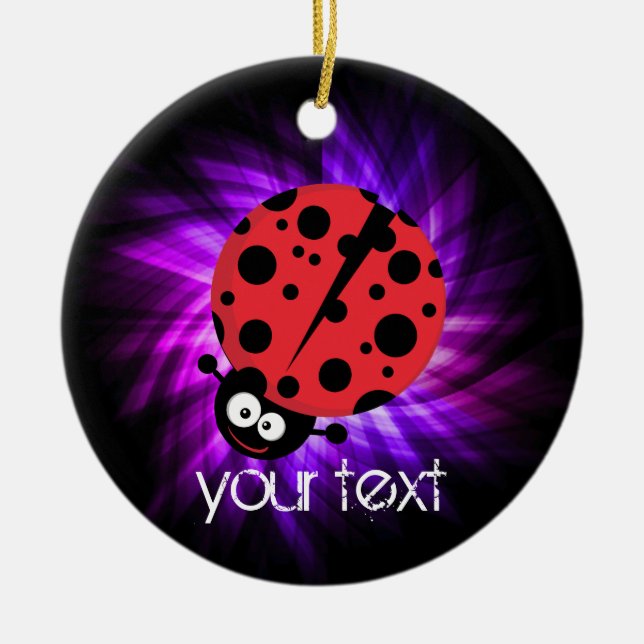 Cute Ladybug; Purple Ceramic Tree Decoration (Front)