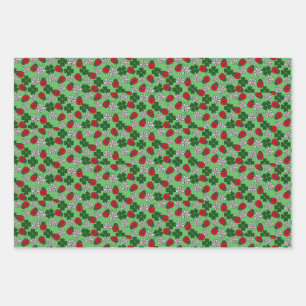 Cute Ladybug red and green pattern Wrapping Paper Sheet