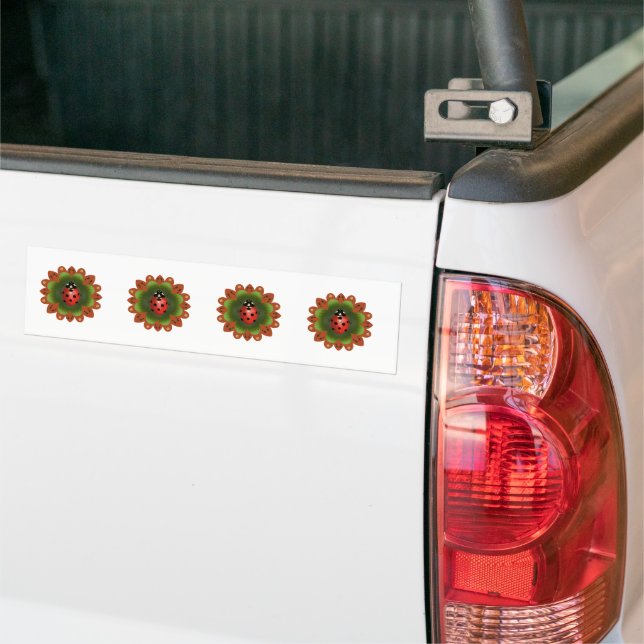 Cute Ladybug Red White Green Bumper Sticker (On Truck)