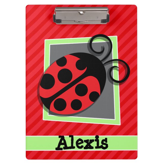 Cute Ladybug; Scarlet Red Stripes Clipboard (Front)