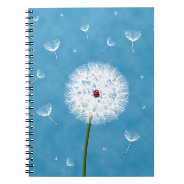 Cute ladybug sitting on top of a dandelion spiral notebook (Front)