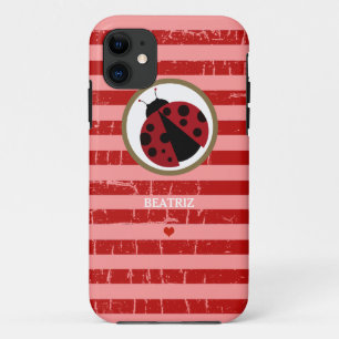 cute ladybug & stripes personalised iPhone 11 case