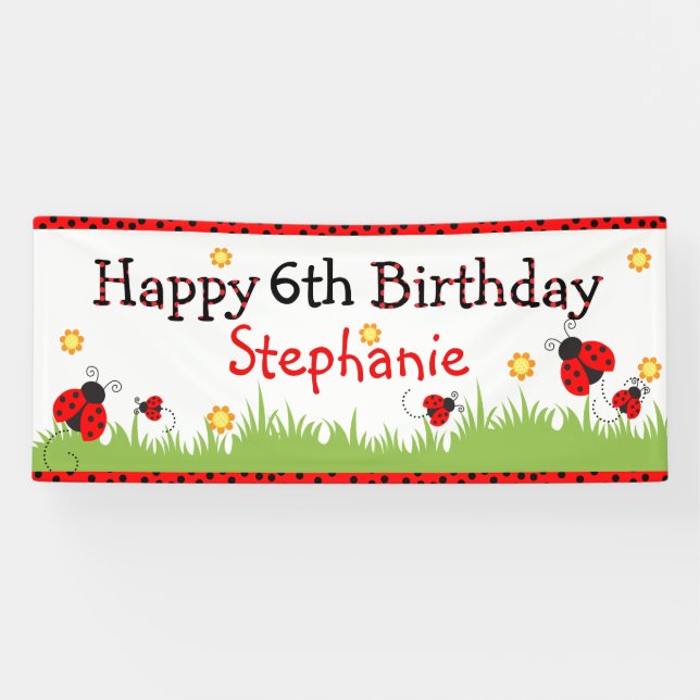 Cute ladybug theme happy birthday banner (Horizontal)