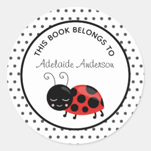 Cute Ladybug This Book Belongs To Personalised Classic Round Sticker