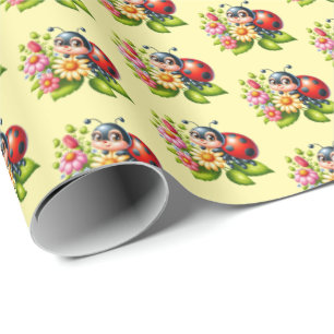 Cute ladybug tiled insect wrapping paper