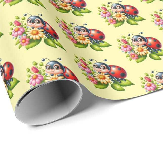 Cute ladybug tiled insect wrapping paper (Roll Corner)