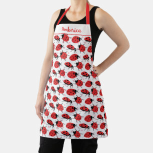 Cute Ladybug White Design Red Black Whimsical Apron