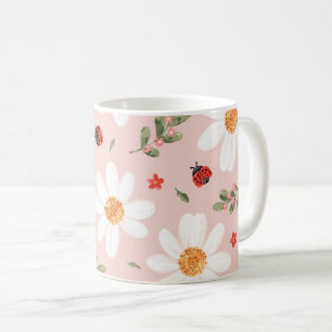 Cute Ladybug & White Flower Mug
