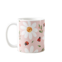 Cute Ladybug & White Flower Mug