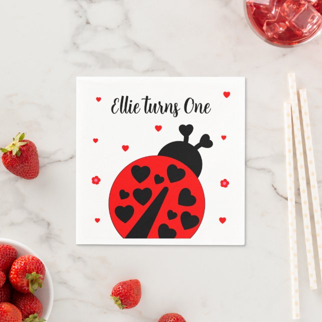 Cute Ladybug with hearts Napkin (Insitu)