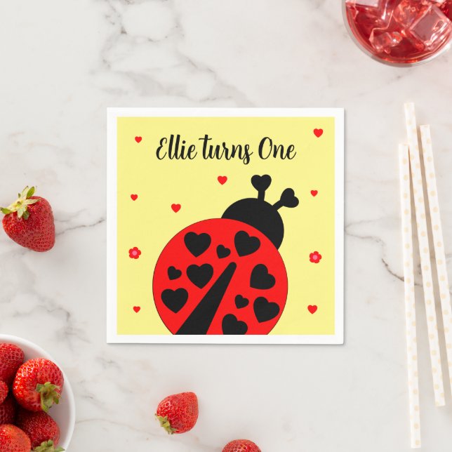 Cute Ladybug with hearts Napkin (Insitu)