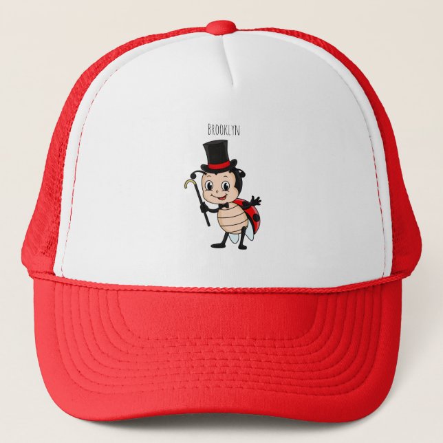 Cute ladybug with top hat and tie cartoon  (Front)