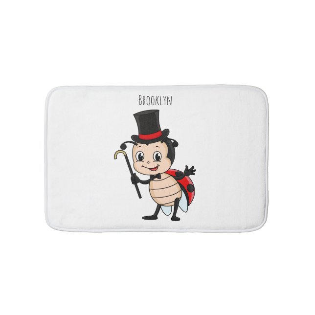 Cute ladybug with top hat and tie cartoon bath mat (Front)