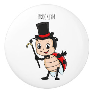 Cute ladybug with top hat and tie cartoon ceramic knob