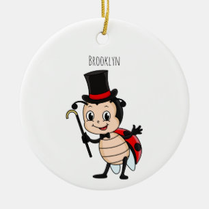 Cute ladybug with top hat and tie cartoon ceramic tree decoration