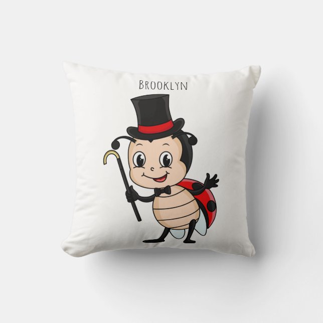 Cute ladybug with top hat and tie cartoon cushion (Front)