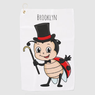 Cute ladybug with top hat and tie cartoon  golf towel