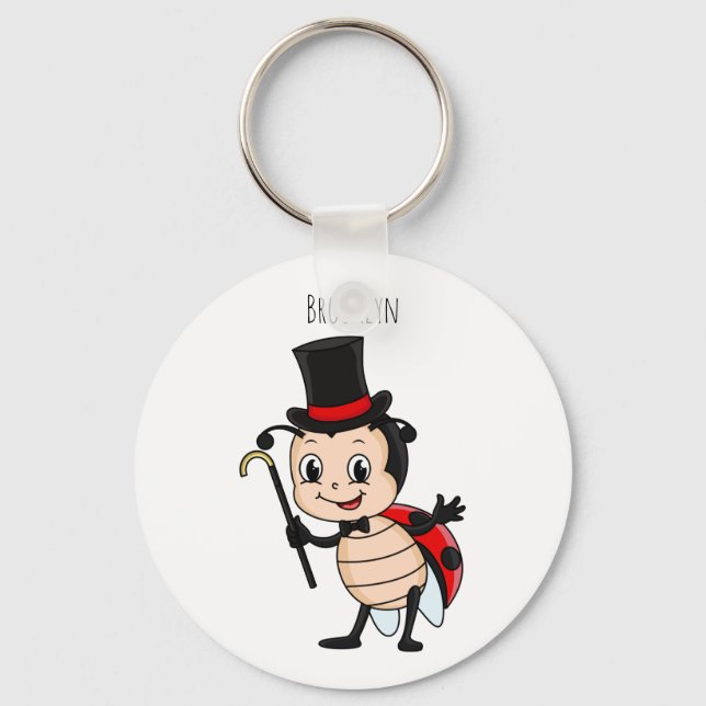 Cute ladybug with top hat and tie cartoon key ring (Front)