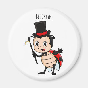Cute ladybug with top hat and tie cartoon magnet