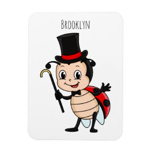 Cute ladybug with top hat and tie cartoon magnet