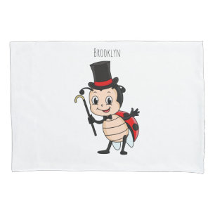 Cute ladybug with top hat and tie cartoon  pillowcase