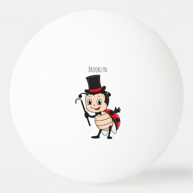 Cute ladybug with top hat and tie cartoon ping pong ball (Front)