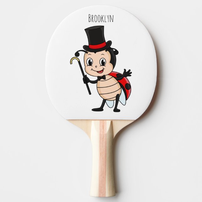 Cute ladybug with top hat and tie cartoon ping pong paddle (Front)