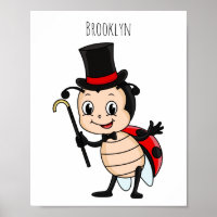 Cute ladybug with top hat and tie cartoon