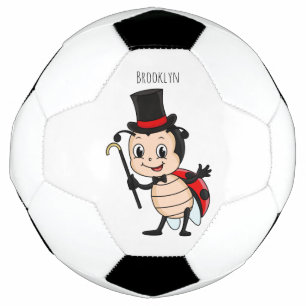 Cute ladybug with top hat and tie cartoon soccer ball