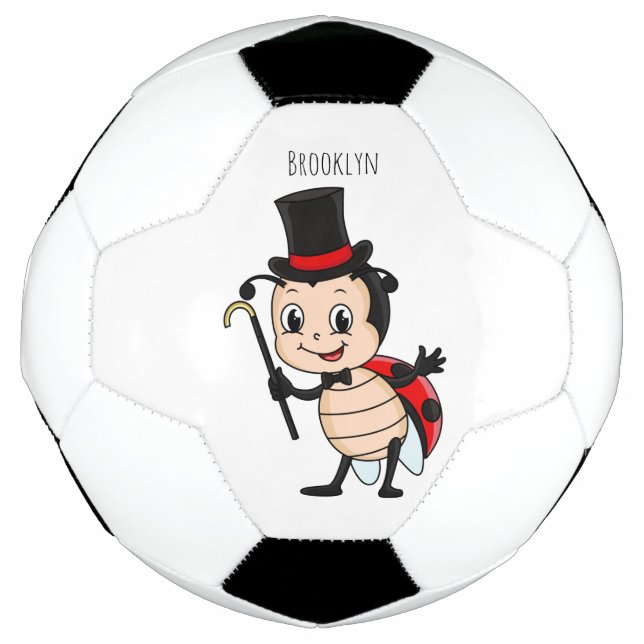 Cute ladybug with top hat and tie cartoon soccer ball (Front)