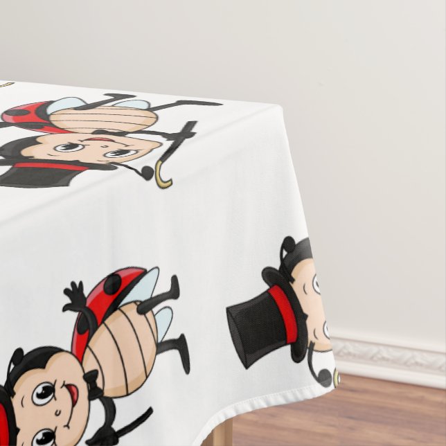 Cute ladybug with top hat and tie cartoon  tablecloth (In Situ)