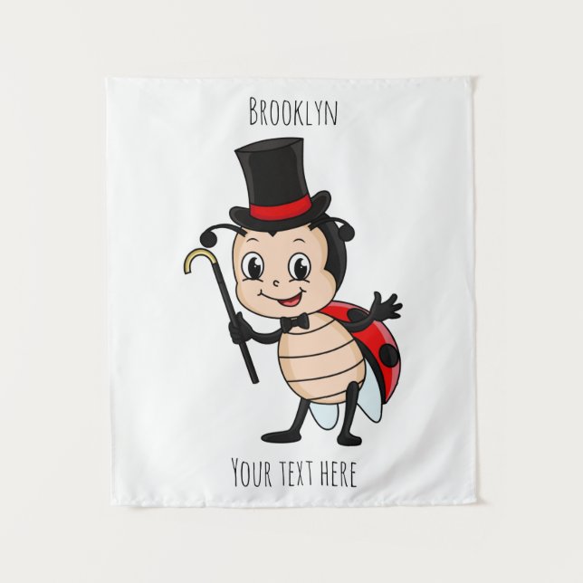 Cute ladybug with top hat and tie cartoon tapestry (Front)