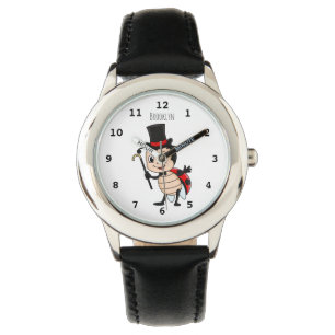 Cute ladybug with top hat and tie cartoon watch