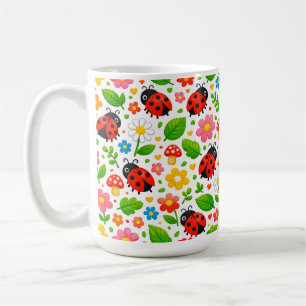 Cute Ladybugs and Flowers for Kids Nature Lover Coffee Mug
