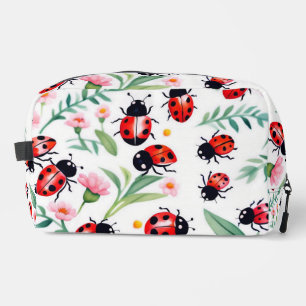 Cute ladybugs and flowers pattern white dopp kit