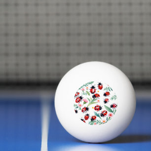 Cute ladybugs and flowers pattern white ping pong ball