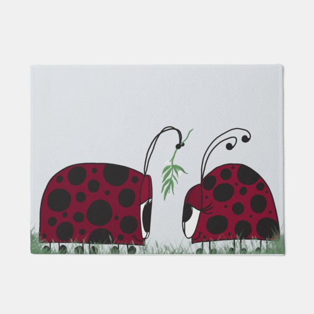 Cute Ladybugs And Mistletoe Doormat (Front)