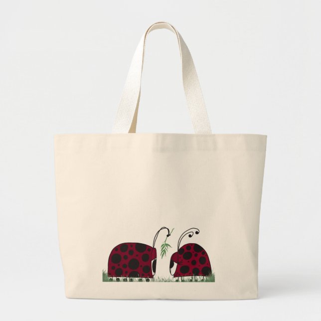 Cute Ladybugs And Mistletoe Large Tote Bag (Front)