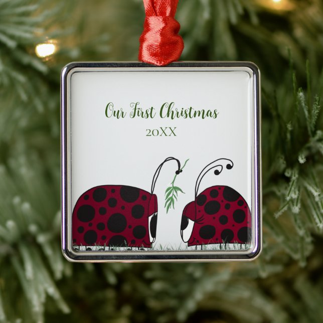 Cute Ladybugs And Mistletoe  Metal Tree Decoration (Tree)