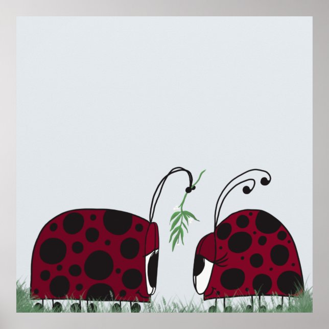 Cute Ladybugs And Mistletoe Poster (Front)