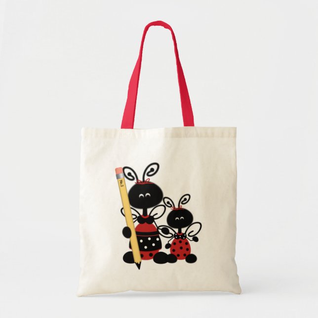 Cute Ladybugs and Pencil Teacher's Tote Bag (Front)