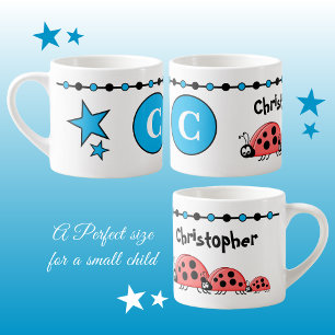 Cute ladybugs blue black with stars child's espresso cup
