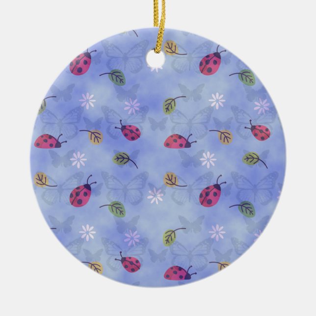 Cute Ladybugs Ceramic Tree Decoration (Front)