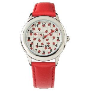 Cute Ladybugs & Custom Name on Cream White Watch