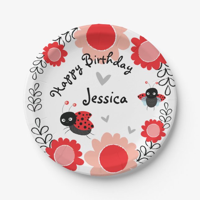 Cute Ladybugs First Birthday Party Plate (Front)