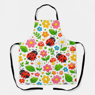 Cute Ladybugs Floral Kids with Flowers and Leaves Apron