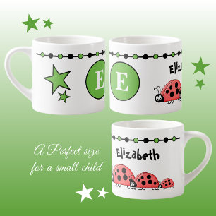 Cute ladybugs green black with stars child's espresso cup