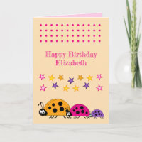 Cute ladybugs name stars pink kids birthday
