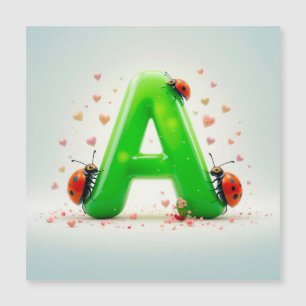 Cute Ladybugs on Green Alphabet Letter A